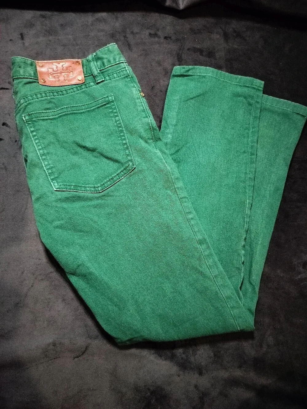 Tory Burch Ivy Super Skinny Denim Stretch Jeans Emerald Green Size 27